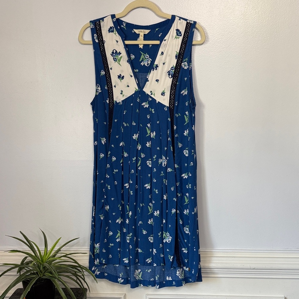 Matilda Jane Blue Floral Midi Dress with White Yoke